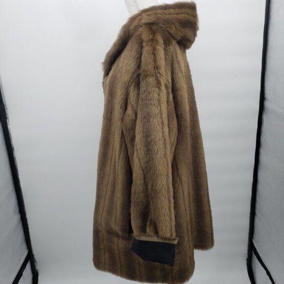 DENNIS BASSO Coat Brown Faux Suede Reversible Faux Fur Cozy Parka Size 1X - Picture 11 of 13